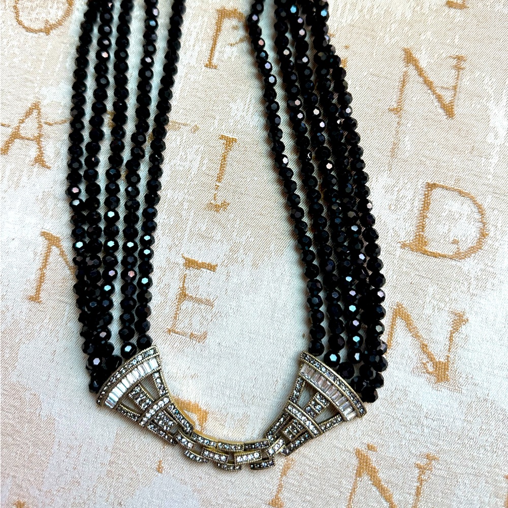 HEIDI DAUS DECO MASTER CLASP CRYSTAL BLACK BEADED 5 STRAND NECKLACE NWOT